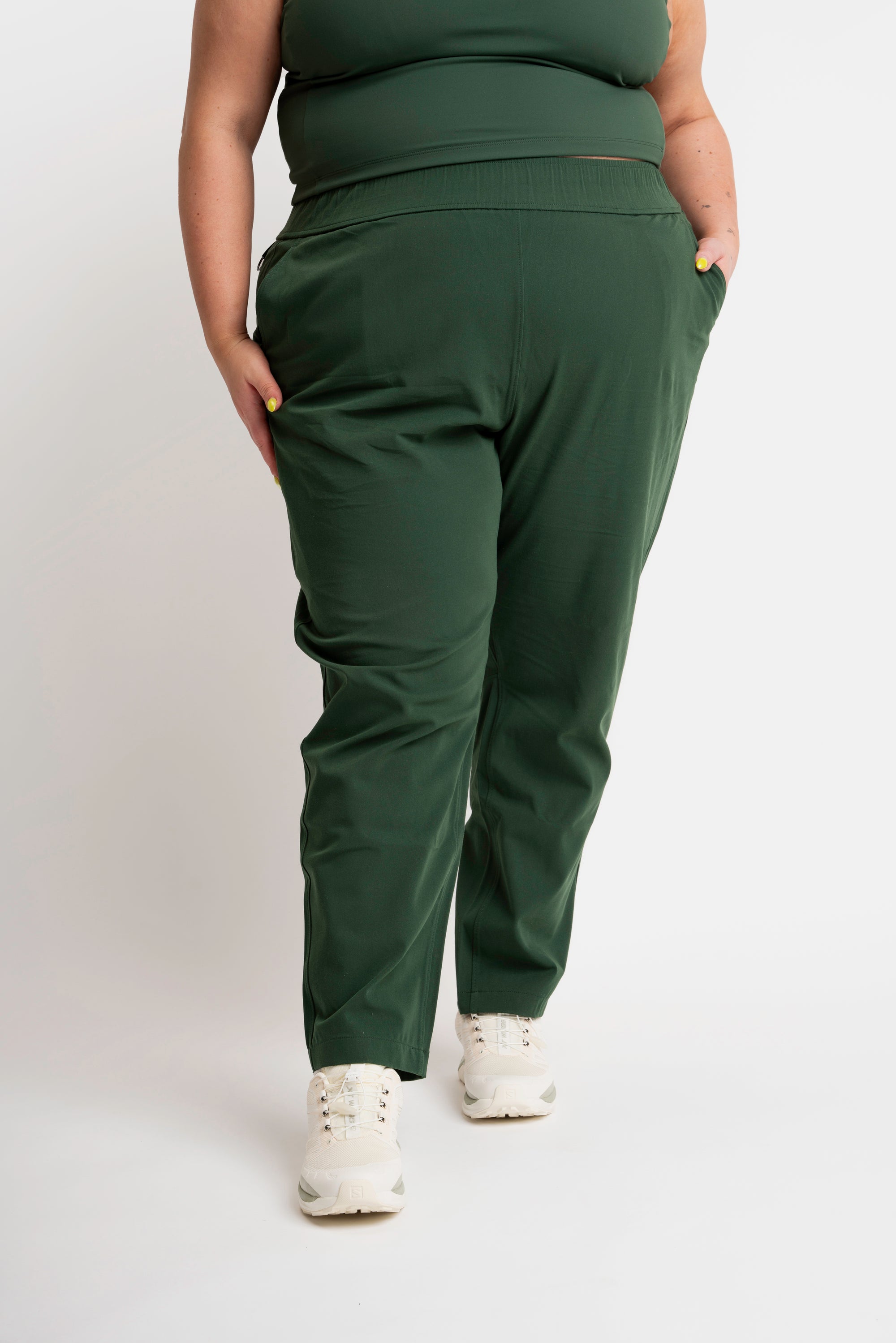 Basic Editions Womens Pants SZ L Olive Green Elastic Waist